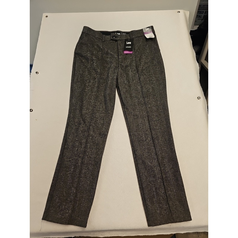 Lee Womens Mid Rise Straight Leg Herringbone Pants Black Grey 16M 1NFPTSH